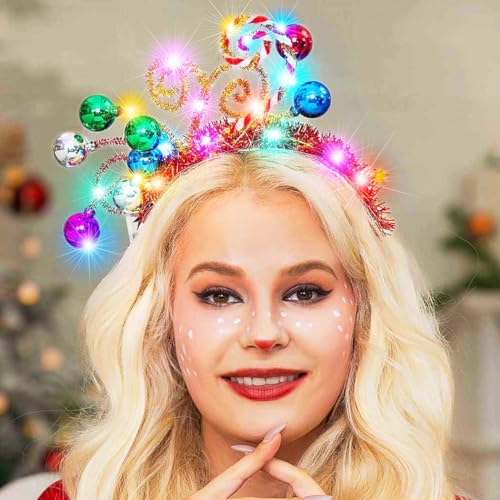 GORTIN LED Christmas Headband with Candy Cane Light-Up Holiday Costume Accessory