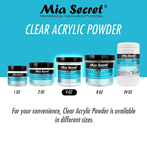 Mia Secret Clear Acrylic Powder 4oz - Self-Leveling, Superior Adhesion, US Made