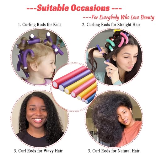 Royota 30PCS Flexible Foam Hair Curlers - Heatless Twist Flexirods for Short to Long Hair, 3 Colors, 0.47 Inch Diameter