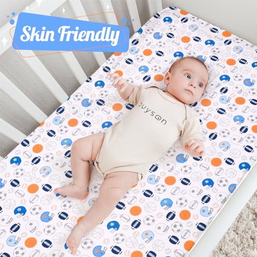 UOMNY Sports Fitted Crib Sheet for Boys - Basketball & Football Print