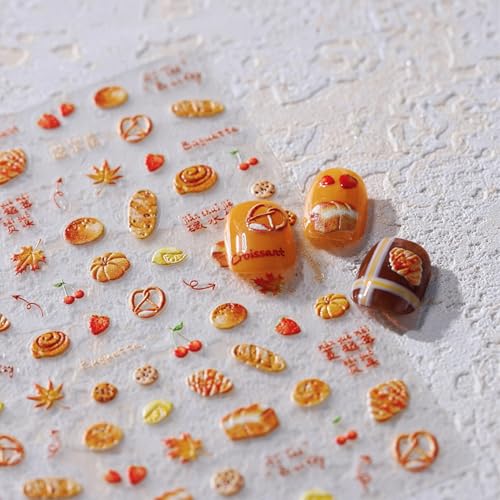 1 Sheets Autumn Nail Art Stickers Embossed Strawberry Cherry Maple