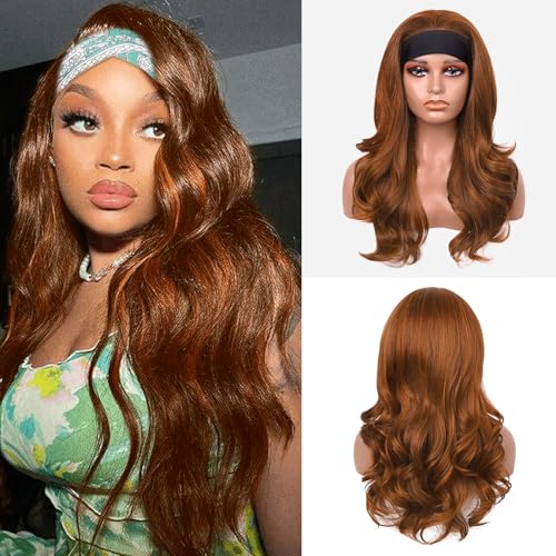 Marshey 22 Inch Wavy Headband Wig in Highlight Orange Brown - Glueless Body Wave Wig for Black Women