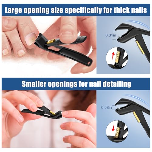 SHINLEA Black Nail Clippers for Seniors, Thick Toenails, Wide Jaw & Long Handles, Catcher