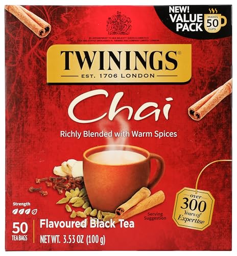 Twinings Chai Black Tea Bags, Sweet Spices, Caffeinated - 50 Count