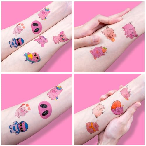96 PCS Pre-Cut Pig Temporary Tattoos for Kids — Farm Animal Party Favors