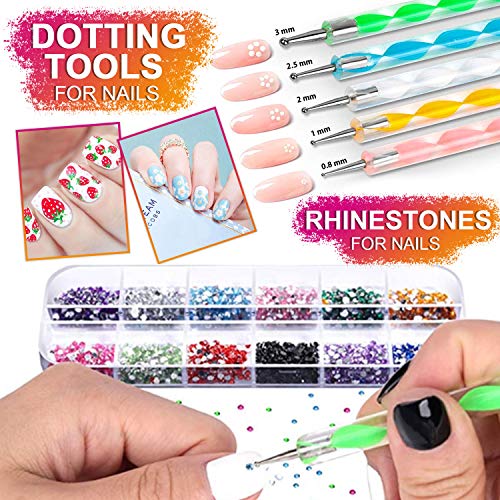 JOYJULY 37pcs White Nail Art Kit with Brushes & Dotting Tools for DIY Manicure