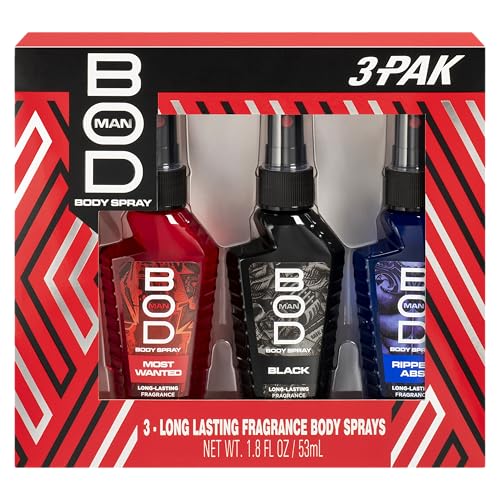 BOD Man Body Spray Gift Set - Black, Really Ripped Abs, Most Wanted