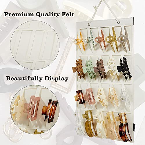 Hanging Claw Clip Organizer - Cream Felt Storage for Women
