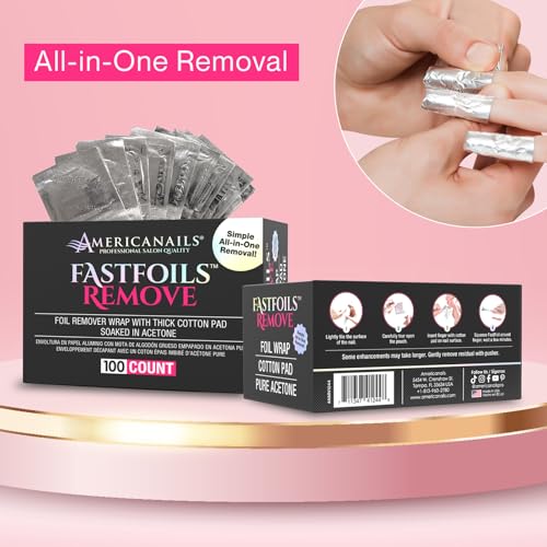 Americanails FastFoils 100 Count Nail Polish & Gel Removal Wraps with Cotton & Acetone