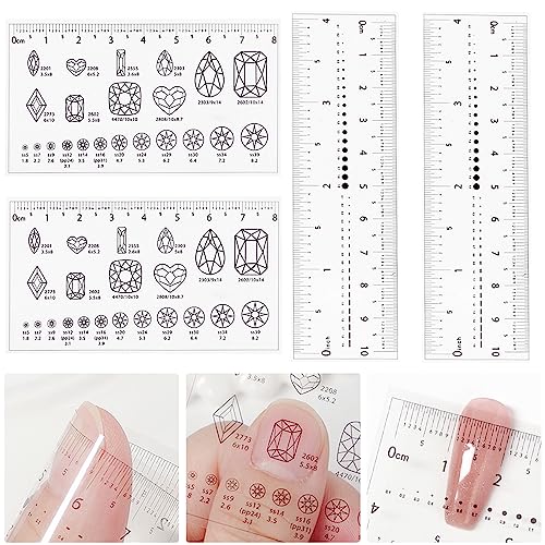 Ultra Thin 4-Piece Nail Measurement Ruler with Rhinestones