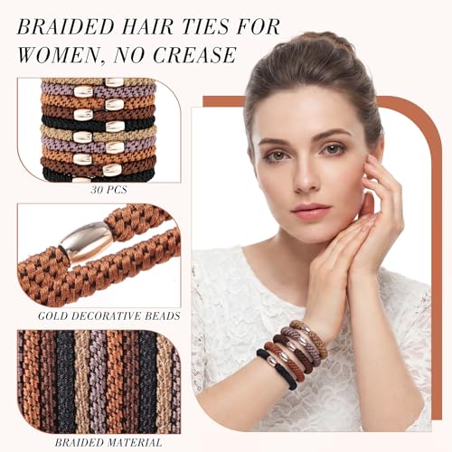 30-Pack Braided Hair Ties for Thick Hair - Damage-Free, No Crease