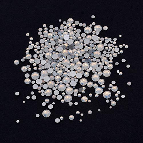 Tisslan White Opal Flame & Round Flatback Rhinestone Nail Art Set (530pcs)