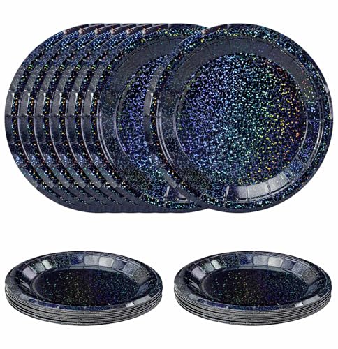 SietDESEO 50 Pack Iridescent Black 7-Inch Paper Plates for Parties