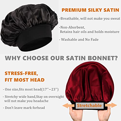 Himoswis Satin Sleep Bonnet for Men & Women Black/Burgundy - Reversible Hair Cap