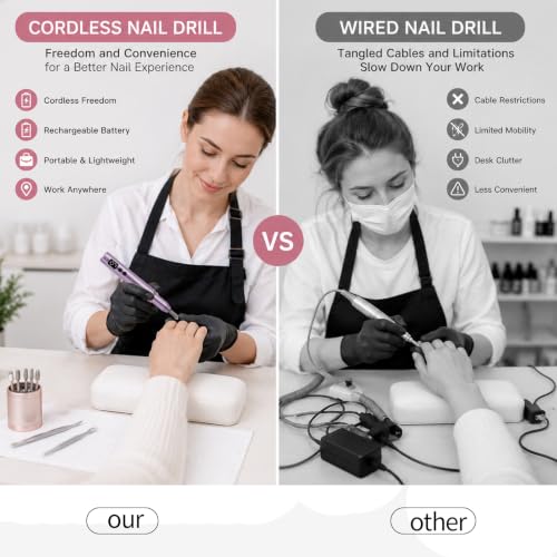 Rechargeable Electric Nail Drill Kit - Cordless Nail File Set for Gel Manicure & Pedicure