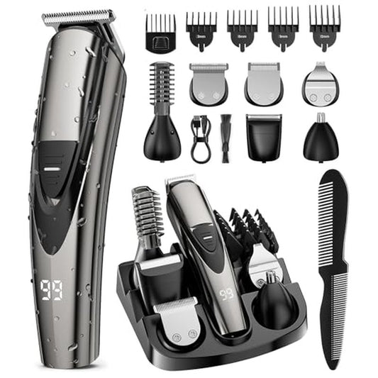 Rechargeable Beard Trimmer for Men: Professional Barber Hair Clipper with Detachable Blade & Turbo Speed, 12-in-1 Cordless Grooming Kit, IPX6 Waterproof, Safety Lock, Father's Day gifts
