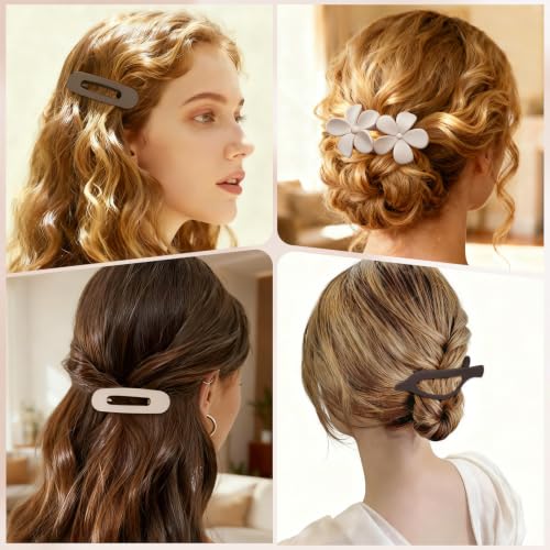 10-Pack Flat Hair Clips for Women - Matte Claw & Flower Hairpins Set