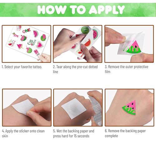 Watermelon Temporary Tattoos - 60 PCS in 5 Sheets for Kids' Parties