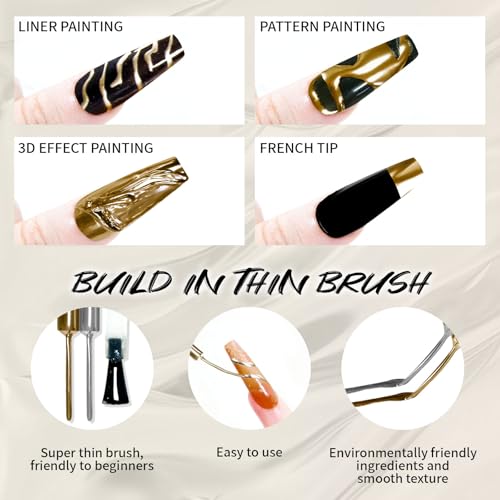 Mirror Silver & Gold Gel Nail Polish Set with Built-in Brush