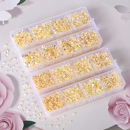 QPRETTY DU Beige AB Rhinestones 10400PCS Flatback Resin Crystals for Nails & Crafts