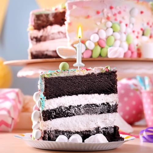 32 Pcs Silver Number Birthday Candles for Cake Decoration