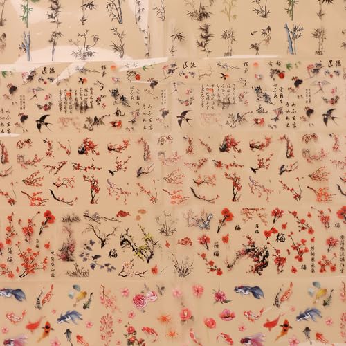 Chinese Style Nail Foil Transfer Stickers - Plum Orchid Bamboo Pattern, 10 Rolls