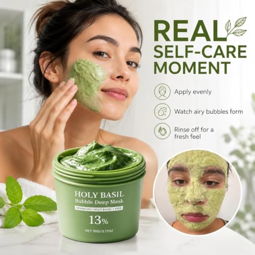 Holy Basil Bubble Deep Clay Mask – Green Variant for Pore & Blackhead Care