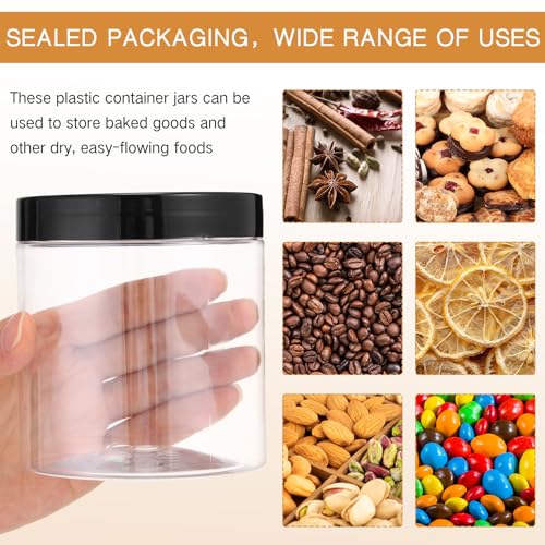 16 Ounce Plastic Jars with Lids - Set of 4, Black, Wide Mouth