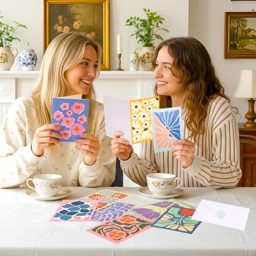 24 Pack Blank Greeting Cards with Envelopes & Stickers - 4x6 Inch Abstract Floral Designs