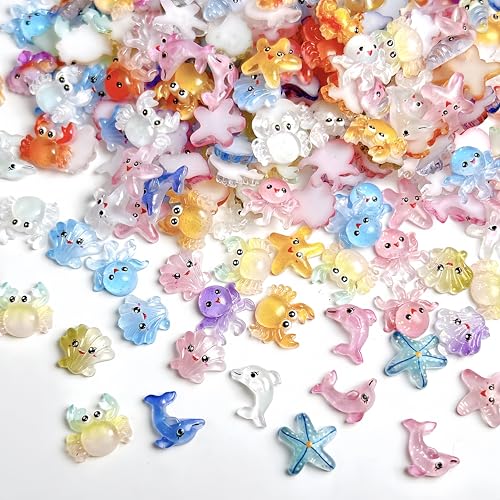 200Pcs 3D Ocean Nail Charms - Starfish, Crab & Dolphin Designs