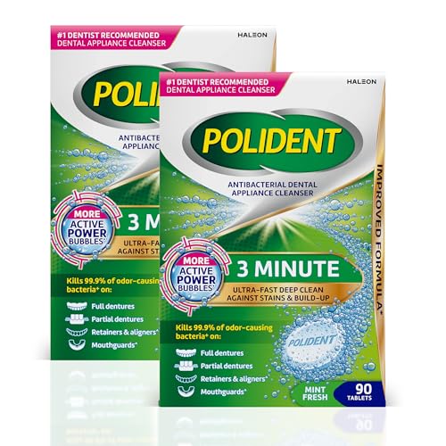 Polident 3 Minute Antibacterial Dental Appliance Cleaner Tablets - 90 Count