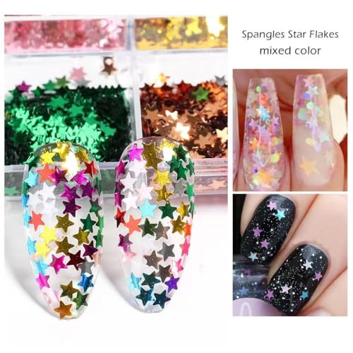NBNTGH Xmas Nail Glitter Sequins 12 Colors 3D Holographic Star Nail Decals