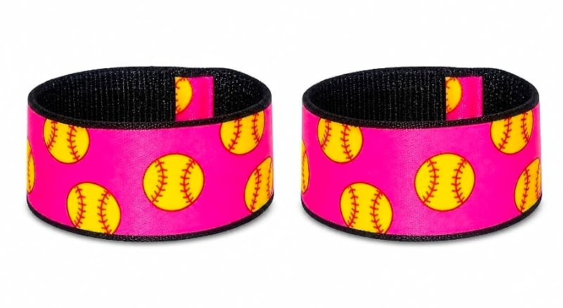 Softball Sleeve Scrunchies - Adjustable Pink & Yellow Holders