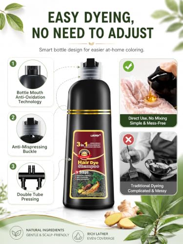 Leorx 3-in-1 Brown Hair Dye Shampoo for Men & Women - L-Brown