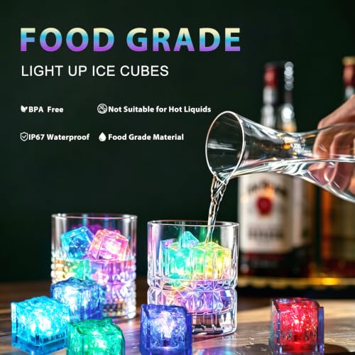 Reusable Light Up Ice Cubes - 12 Pack Color Changing Glow Cubes