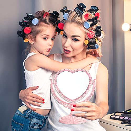 Jetec Pink Heart Shaped Desktop Makeup Mirror 360° Rotation Cosmetic Vanity