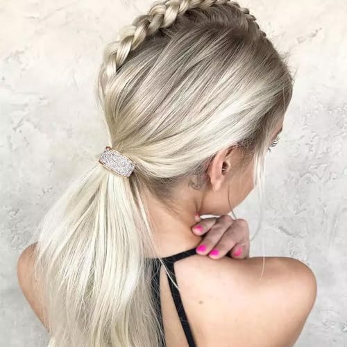 YISSION Silver Rhinestone Sparkly Hair Ties - 4 Pack Elegant Ponytail Holders