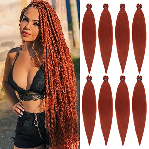 Leeven 36 Inch 8 Packs Pre-Stretched Ginger Braiding Hair Yaki Texture, Crochet Twist Extension (350#)