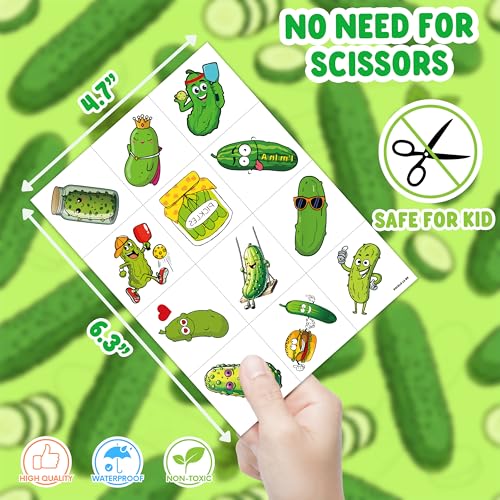 MeoIsDaBest Medium 96 PCS Funny Pickle Temporary Tattoos Kids Party Pack