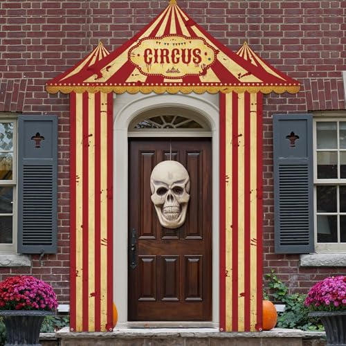 Creepy Carnival Decorations - Red & White Striped Porch Banner Set