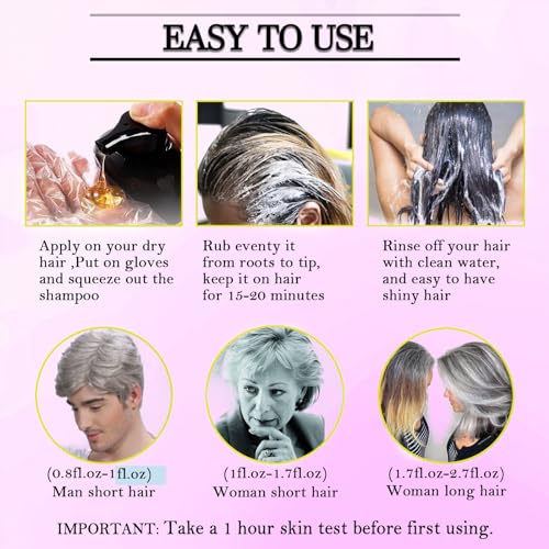 3-in-1 Herbal Black Hair Dye Shampoo for Gray Hair Coverage, 14 fl oz
