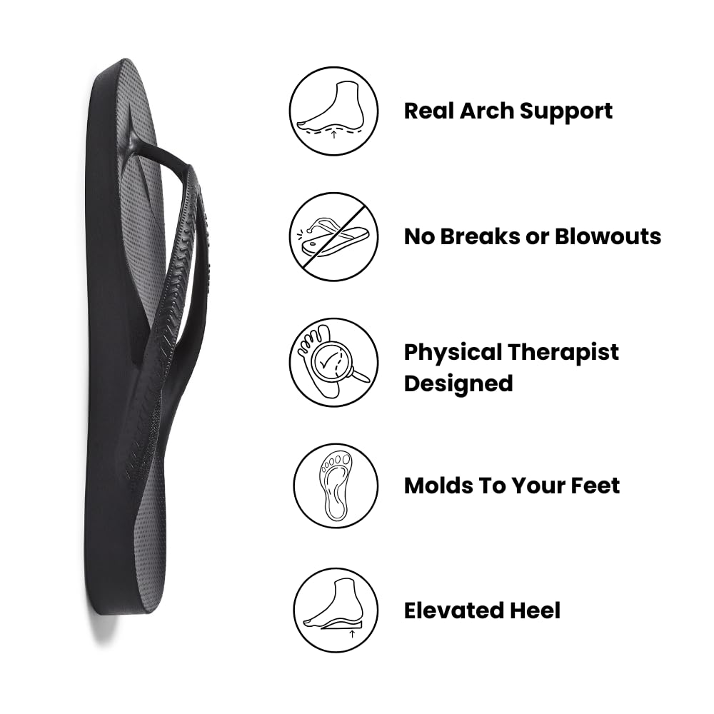 Archies Arch Support Flip Flops, Men & Women, Black, US Men's 8/Women's 9