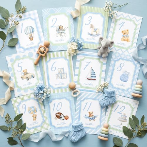 Monthly Milestone Cards for Baby Boys - Watercolor Design Set