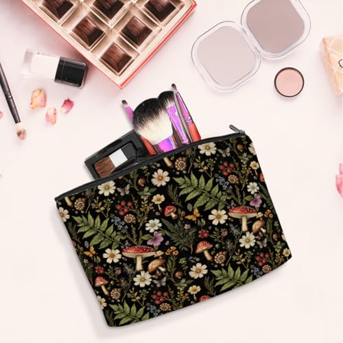 Forest Mushroom Dark Forest Makeup Bag by Jeilink — Cotton Linen Cosmetic Travel Pouch