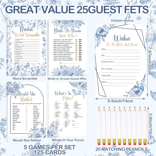 Bridal Shower Game Set - 145 Pcs Sunflower Floral Cards & Pencils