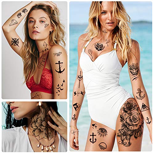 Yazhiji Black Waterproof Temporary Flower and Butterfly Tattoo Sheets for Women & Girls
