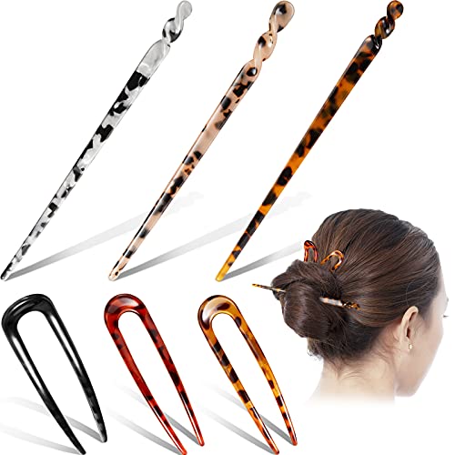 Syhood 6-Piece Tortoise & Leopard Pattern Hairpins Hair Forks for Women