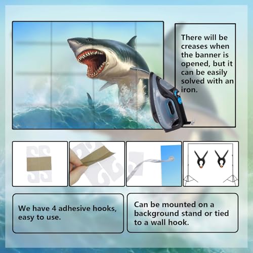 Great White Shark Banner Backdrop - Realistic Ocean Decor 71x47"