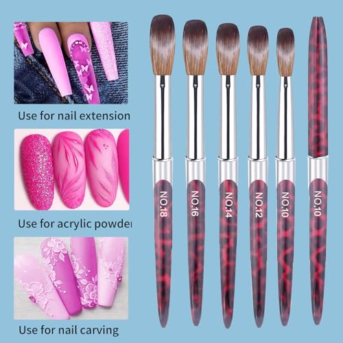 5PCS Pink Leopard Print Nail Art Brush Set - Sizes 10-18 for Acrylic & 3D Art