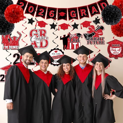 Class of 2026 Red and Black Graduation Decorations Set